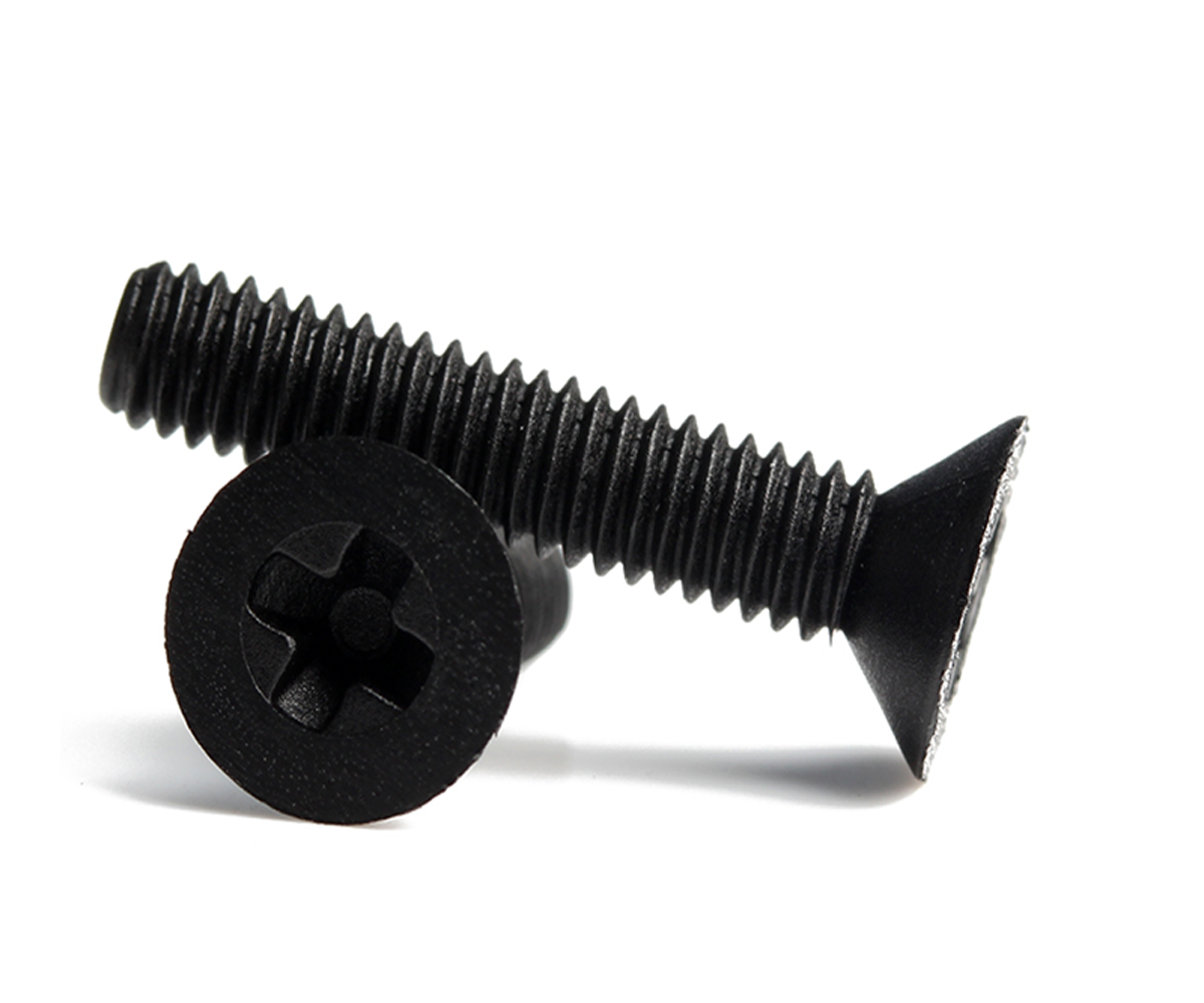 Tornillos de cabeza plana Phillips de nailon negro Tornillos de cabeza plana Phillips de nailon negro