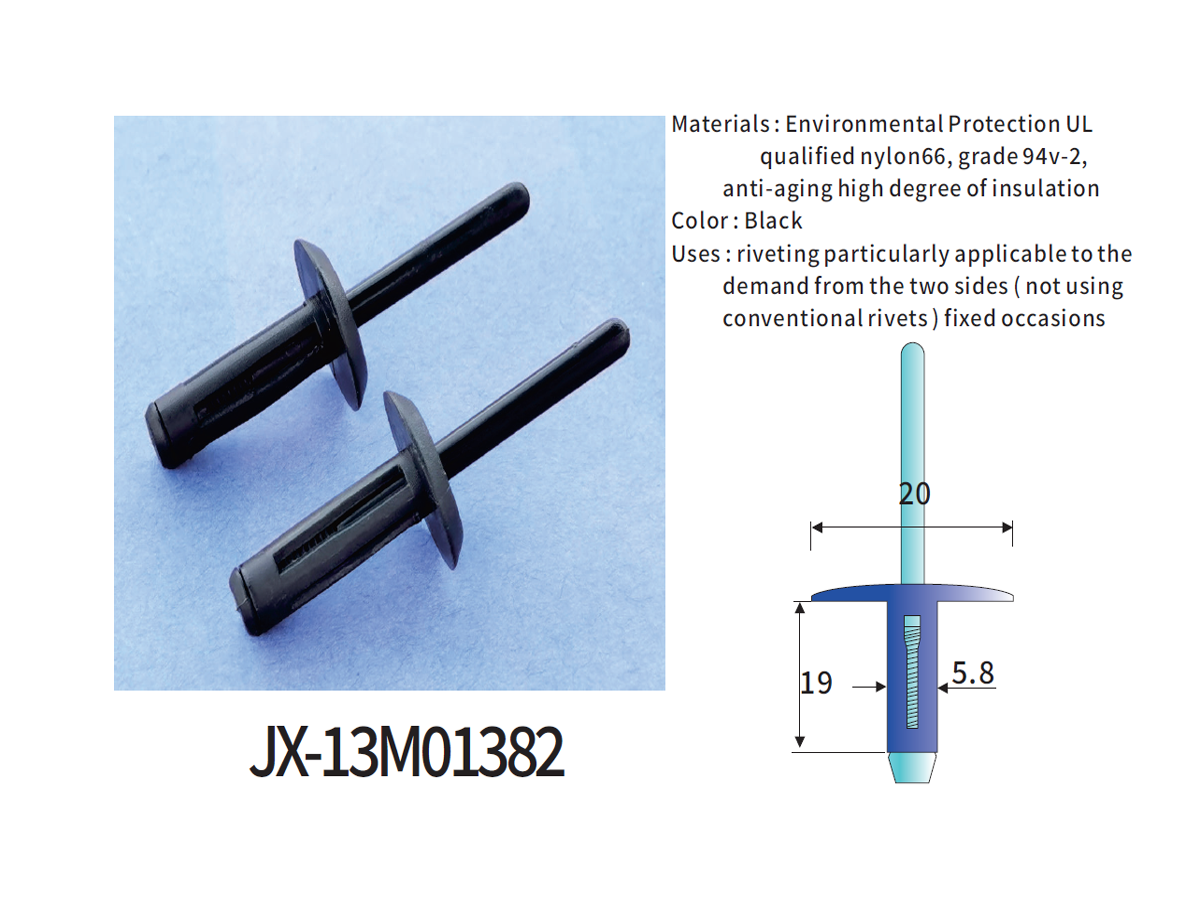 Remache ciego de plástico general JX-13M01382 para automoción