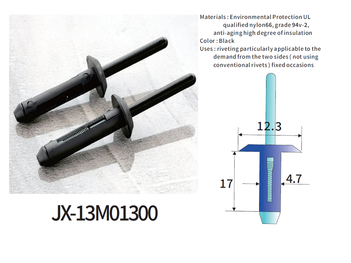 Remache ciego de plástico general JX-13M01300 para automoción