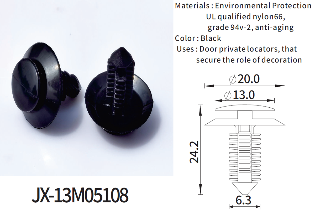 Sujeciones de púas plásticas generales de los remaches del empuje JX-13M05108 para automotrices Sujeciones de púas plásticas generales de los remaches del empuje JX-13M05108 para automotrices