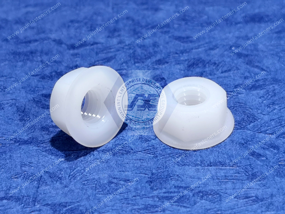 Tuercas con brida hexagonal de nailon 66 métrico blanco Tuercas con brida hexagonal de nailon 66 métrico blanco