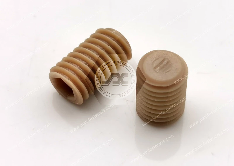 Tornillos de fijaci&oacute;n de punta plana PEEK y tornillos de fijaci&oacute;n de punta plana de pl&aacute;stico ranurados m&eacute;tricos