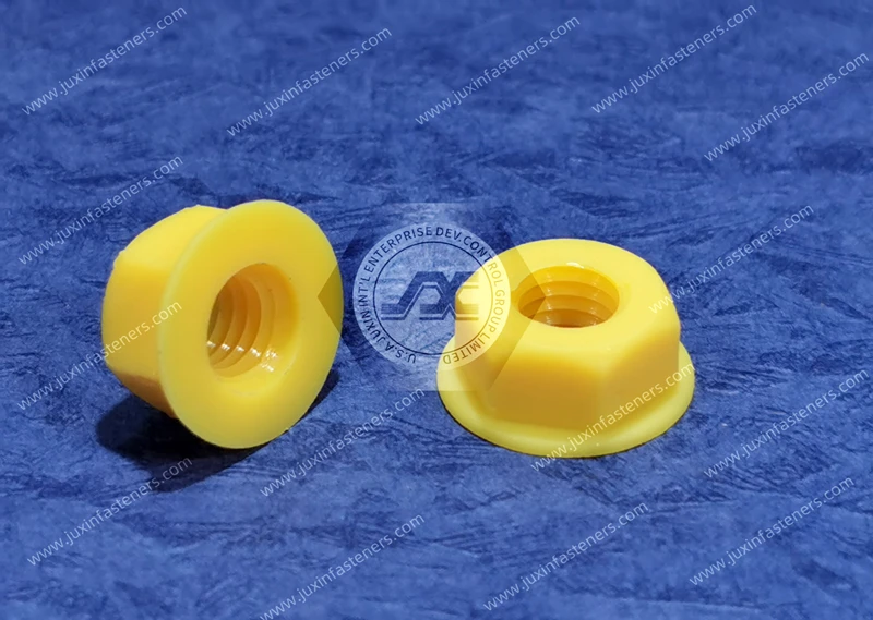 Tuercas con brida hexagonal de nailon amarillo m&eacute;trico 66