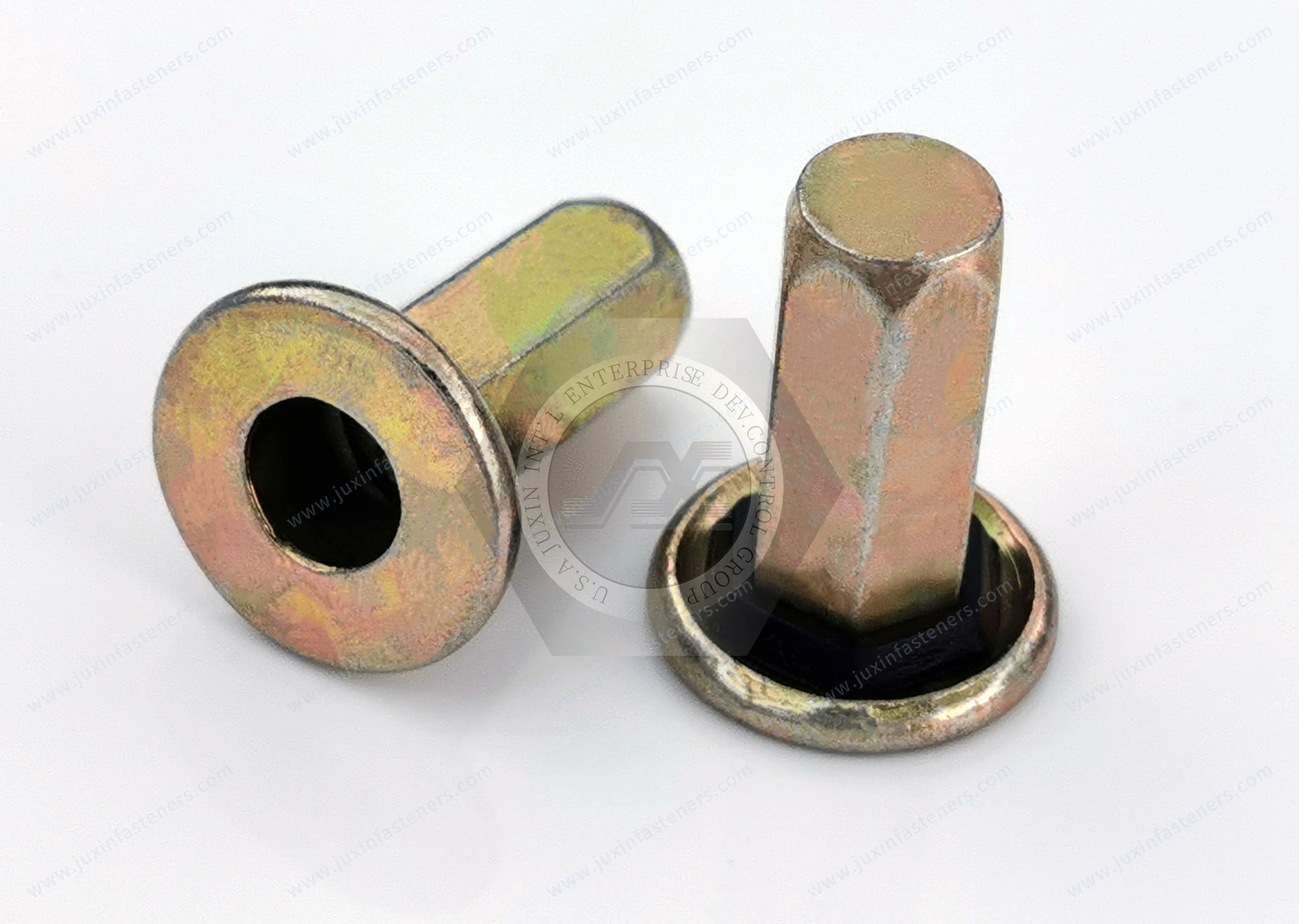 Tuerca remachable ciega de acero, cuerpo hexagonal completo, extremo cerrado, para sobremoldeo